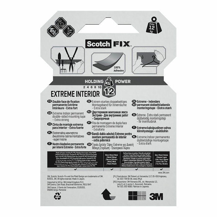 Ruban adhésif double face Scotch extreme 19 mm x 1,8 m Blanc