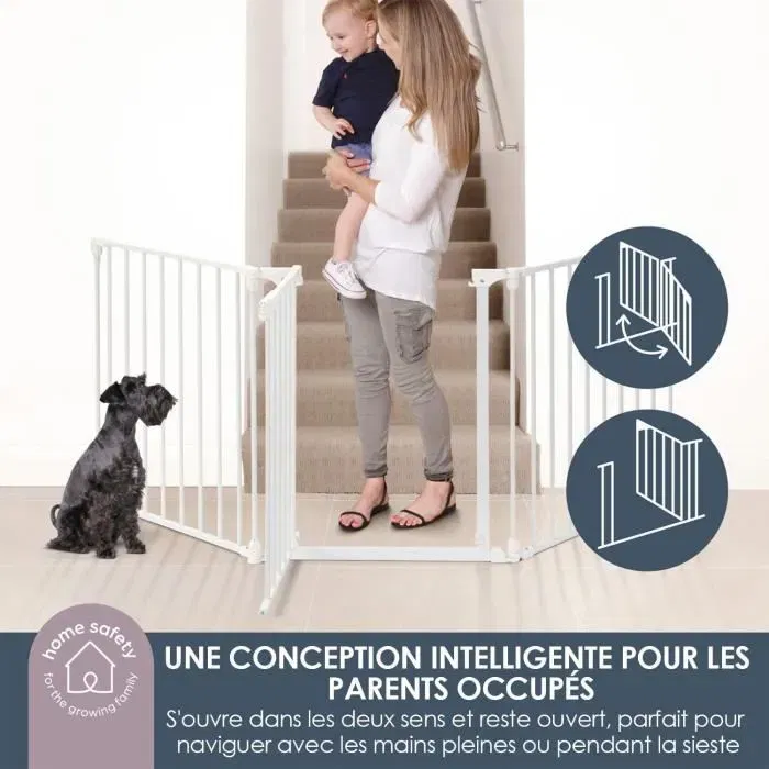 Dreambaby - Barrière de sécurité enfant Discovery 3 Panneaux Flex, réglable 74.5-195 cm, hauteur 74 cm, finition blanche, pour escalier et grands espaces Dreambaby - Barrière de sécurité enfant Discovery 3 Panneaux Flex, réglable 74.5-195 cm, hauteur 74 cm, finition blanche, pour escalier et grands espaces