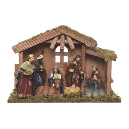 Crèche de Noël 8 figurines 12 cm scène de la Nativité avec Marie Joseph Jésus Rois Mages animaux 15x8x13 cm