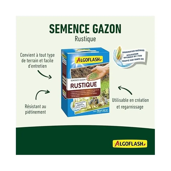 Algoflash - Semences à Gazon Rustique - Pelouse Durable - Sachet de 2,5 kg Algoflash - Semences à Gazon Rustique - Pelouse Durable - Sachet de 2,5 kg