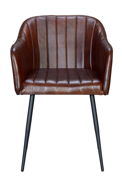 GINER Y COLOMER Chaise en cuir naturel avec pieds métalliques couleur marron - Dimensions siège: 42x42 cm, Hauteur: 51 cm