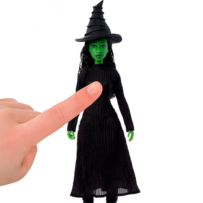 Mattel - Poupée Chanteuse Elphaba Wicked, Inspirée du Film, Chante 'Defying Gravity', 15 Secondes de Musique, Robe Interchangeable, Peau Verte, Cheveux Noirs Tressés, Jouet +4 Ans