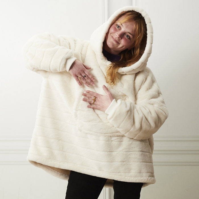 Home Deco Factory Sudadera blanche avec capuche SWEAT PLAID