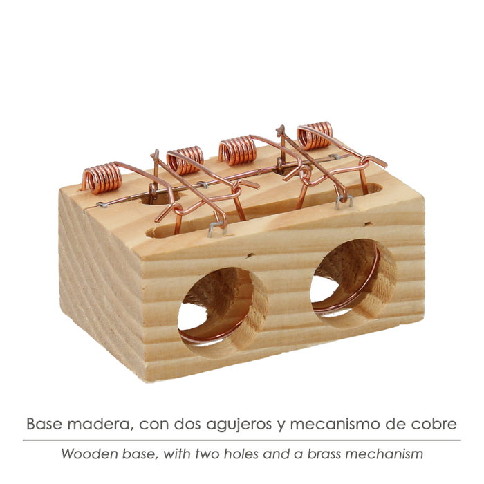 WOLFPACK LINEA PROFESIONAL Piège en bois pour souris à 2 trous Ø 28 mm