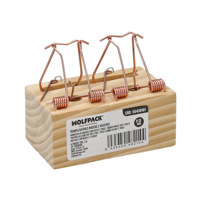 WOLFPACK LINEA PROFESIONAL Piège en bois pour souris à 2 trous Ø 28 mm