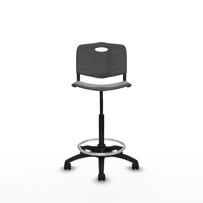 Tabouret Taburete Robledo Pivotant Chlorure de polyvinyle Gris foncé Structure polyamide noire Sans accoudoirs Sans appui-tête Roulettes en nylon 50 mm