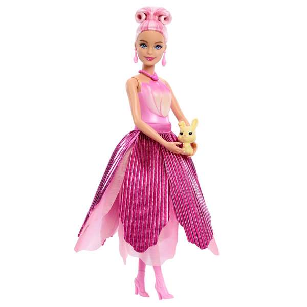 Mattel Barbie Petal Pop Tulipán, Poupée Barbie Robe Rose avec Accessoires Fleurs, Dimensions 32x12x12 cm, pour Enfants dès 3 ans