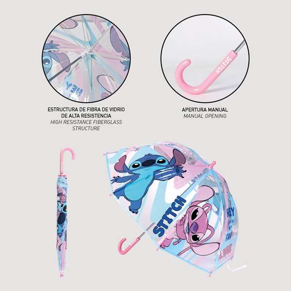 Poe Burbuja Stitch - Parapluie manuel avec poignée en bulle pour enfant, motif Stitch (Disney) - Bleu Poe Burbuja Stitch - Parapluie manuel avec poignée en bulle pour enfant, motif Stitch (Disney) - Bleu