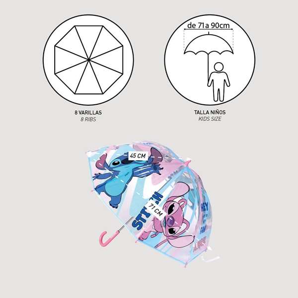 Poe Burbuja Stitch - Parapluie manuel avec poignée en bulle pour enfant, motif Stitch (Disney) - Bleu Poe Burbuja Stitch - Parapluie manuel avec poignée en bulle pour enfant, motif Stitch (Disney) - Bleu