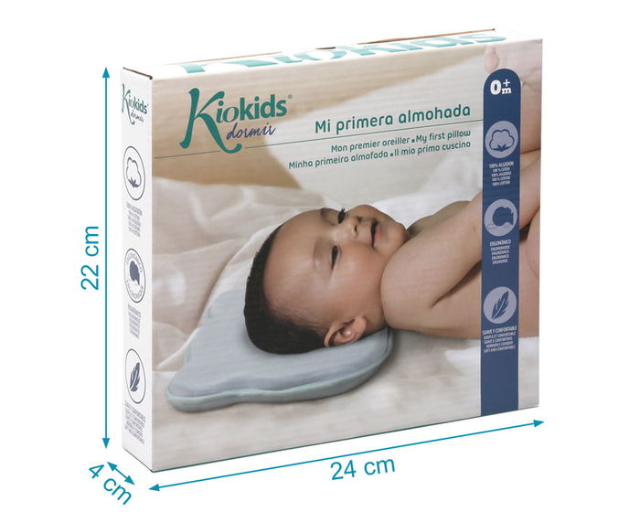 KioKids Oreiller ergonomique pour bébé anti-plagiocéphalie en coton 100% avec cavité centrale - Dès la naissance, Azul