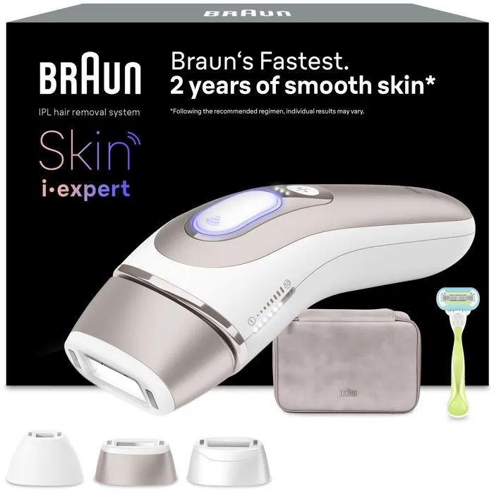 Braun PL7253 Épilateur à lumière pulsée IPL, 400000 Flashs, Technologie Intelligente, Design Or Rose et Blanc, pour Corps et Visage, 240V