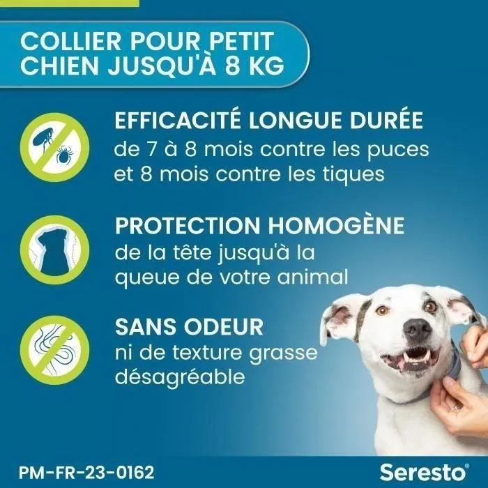 Seresto Collier Anti-Puces et Anti-Tiques pour Chien jusqu'à 8 kg - Protection 7-8 Mois, 2 Unités - Réduit le Risque de Leishmaniose