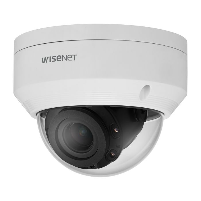 Hanwha Caméra de surveillance extérieure dôme antivandalisme 4MP, vision nocturne IR 30m, objectif motorisé 3.1x, PoE, IP66, IK10, 120dB WDR