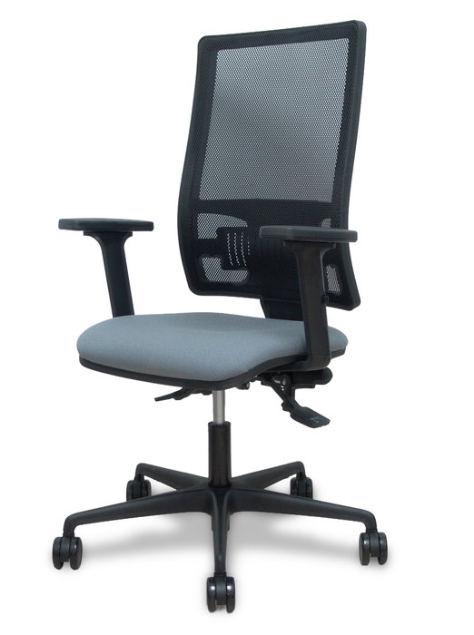 Chaise Bormate Asynchrone tissu Gris Maille Noir Base en nylon noir Accoudoir 2D Sans appui-tête Roulettes 65mm nylon