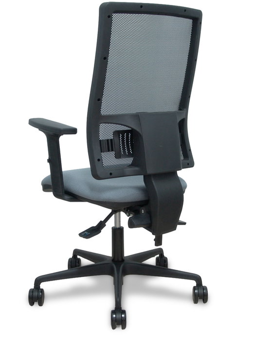 Chaise Bormate Asynchrone tissu Gris Maille Noir Base en nylon noir Accoudoir 2D Sans appui-tête Roulettes 65mm nylon