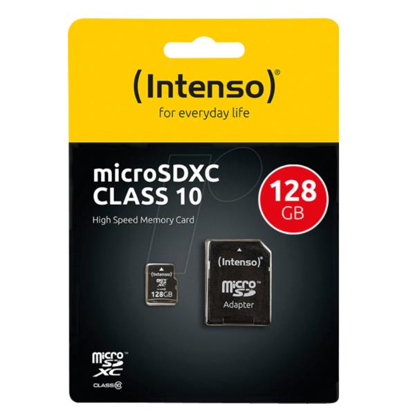 Intenso Carte Mémoire MicroSDXC 128 Go Classe 10 avec Adaptateur SD