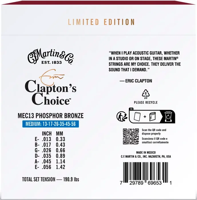Martin Cordes Acoustiques Eric Clapton Ltd Édition 92/8 Phosphor Bronze Medium 13-56 Jeu