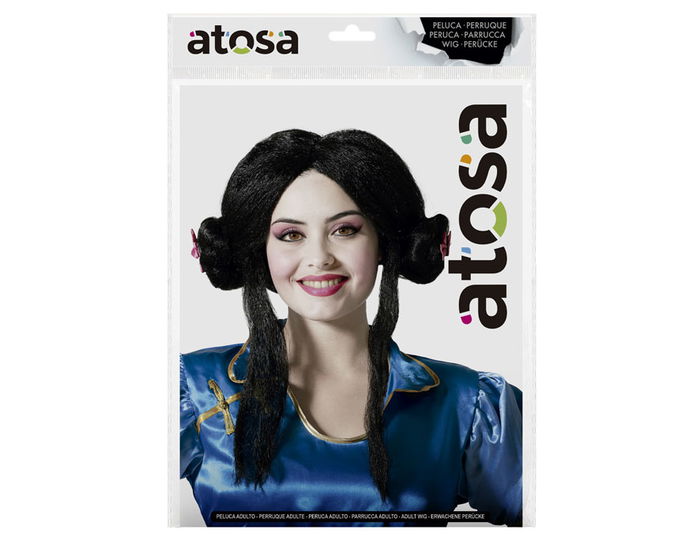 Perruque de princesse orientale avec chignons de fête 160g - Déguisement cosplay et théâtre