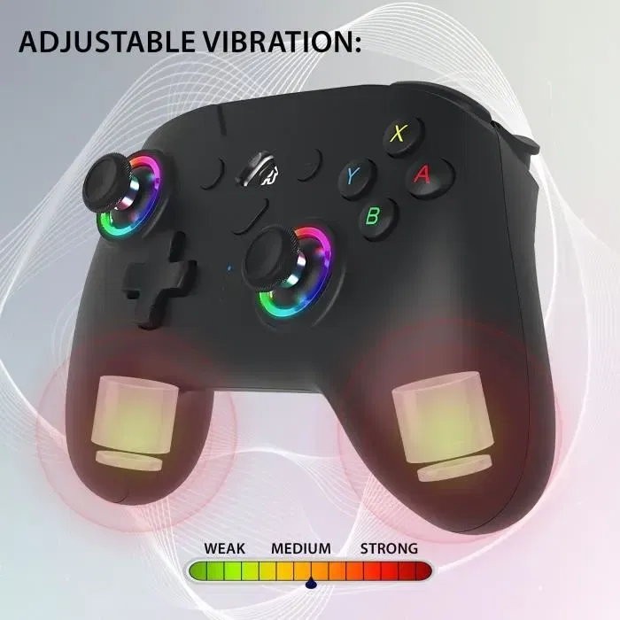 Subsonic Manette sans fil Switch 2/Switch avec LEDs programmables, boutons M1/M2, gyroscope, vibrations ajustables et autonomie 10h pour Nintendo Switch/2 - Noire