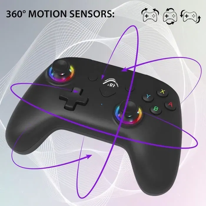 Subsonic Manette sans fil Switch 2/Switch avec LEDs programmables, boutons M1/M2, gyroscope, vibrations ajustables et autonomie 10h pour Nintendo Switch/2 - Noire