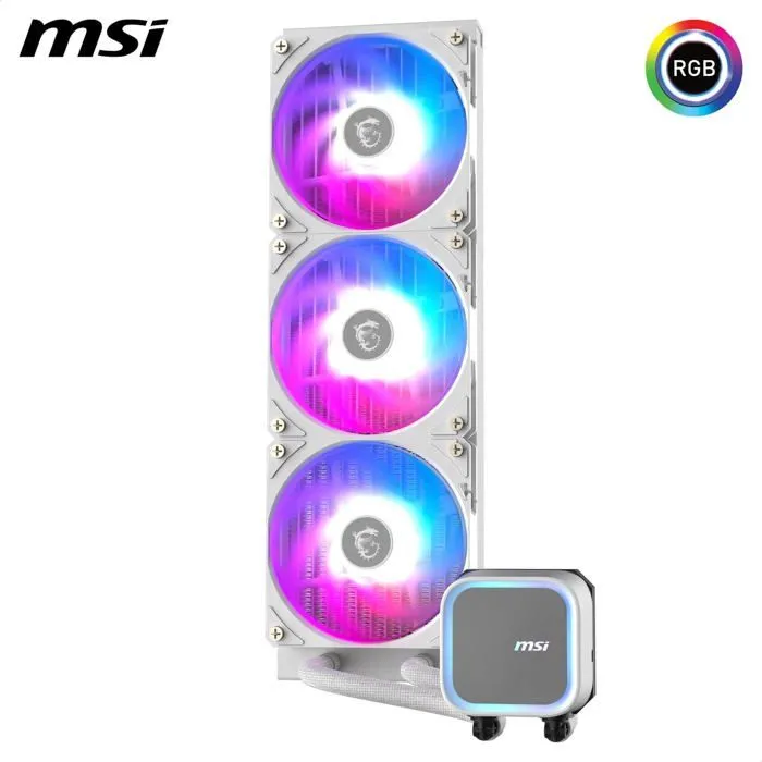 MSI MAG CORELIQUID A13 360 - Kit de watercooling 360 mm - 3 ventilateurs 120 x 120 x 25 mm - Rétroéclairage ARGB indirect - Blanc