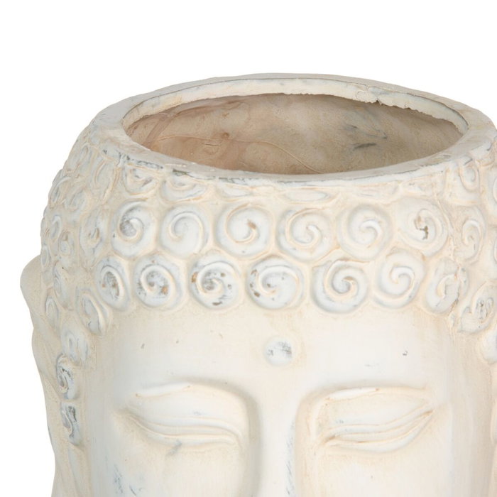 BigBuy Garden Cache-pot Crème Terre cuite Buda Oriental 14 x 14 x 15,5 cm