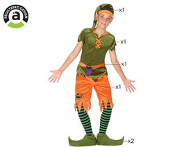 Disfraz de lutin orange vert pour enfant garçon 10-12 ans – Costume carnaval fantaisie en polyester 6 pièces avec accessoires
