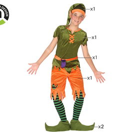 Déguisement Enfant Lutin Orange Vert - Costume Garçon Fantasy 10-12 Ans - 6 Pièces
