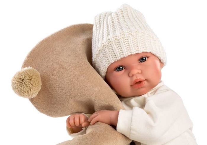 Llorens Poupée nouveau-né pleureuse ours brun 36 cm avec son et sucette - Corps en tissu Llorens Poupée nouveau-né pleureuse ours brun 36 cm avec son et sucette - Corps en tissu