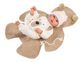 Llorens Poupée nouveau-né pleureuse ours brun 36 cm avec son et sucette - Corps en tissu