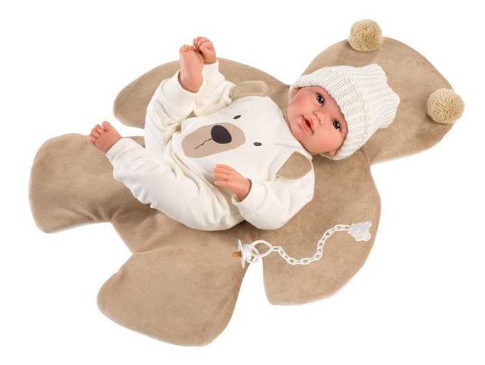 Llorens Poupée nouveau-né pleureuse ours brun 36 cm avec son et sucette - Corps en tissu Llorens Poupée nouveau-né pleureuse ours brun 36 cm avec son et sucette - Corps en tissu