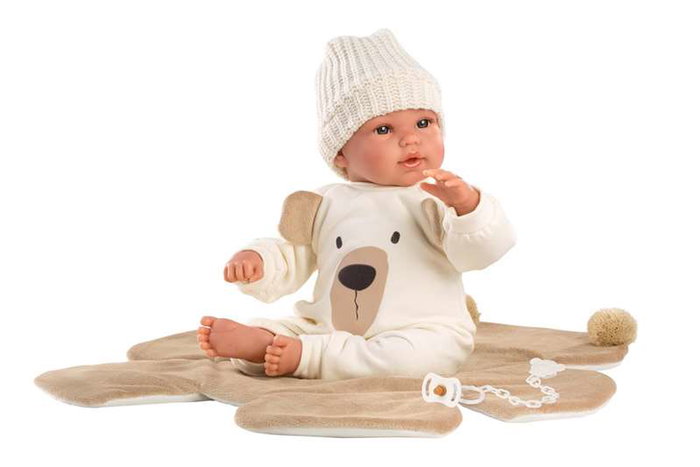 Llorens Poupée nouveau-né pleureuse ours brun 36 cm avec son et sucette - Corps en tissu Llorens Poupée nouveau-né pleureuse ours brun 36 cm avec son et sucette - Corps en tissu