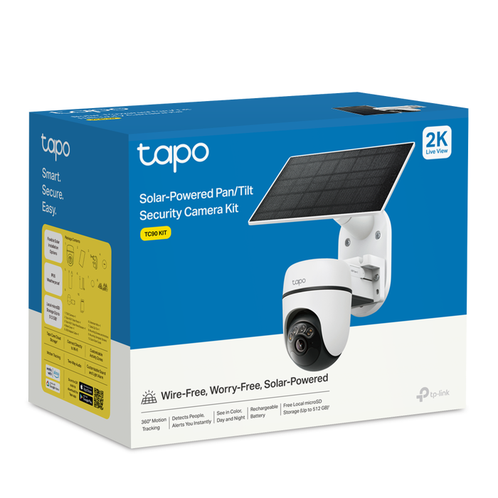 TP-Link Tapo TC90 Kit Caméra de Sécurité Extérieure avec Panneau Solaire, 2K QHD, Vision Nocturne Couleur, Détection IA, 360°
