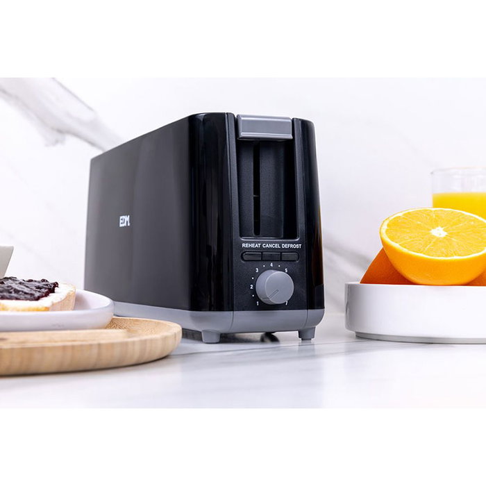 Edm Tostadora ranura larga black design 900W 7 posiciones bandeja migas calentar descongelar 38,4x11,5x17,2 cm