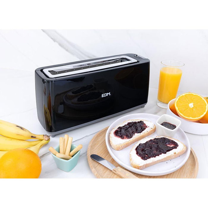 Edm Tostadora ranura larga black design 900W 7 posiciones bandeja migas calentar descongelar 38,4x11,5x17,2 cm