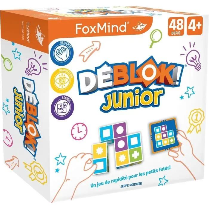 Asmodee - Déblok Junior, Jeu de réflexion en français avec 40 puzzles pour enfants de 4 ans et plus, Blocs inclus