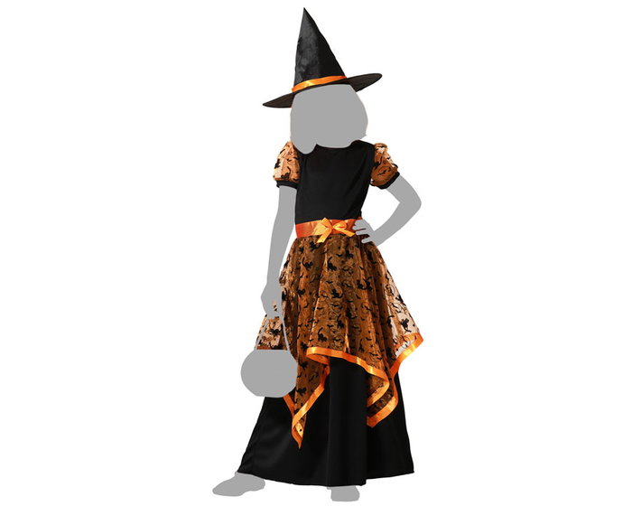 atosa Déguisement Robe Longue de Sorcière Orange avec Chapeau pour Fille atosa Déguisement Robe Longue de Sorcière Orange avec Chapeau pour Fille