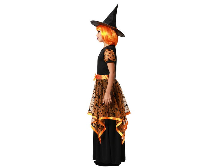 atosa Déguisement Robe Longue de Sorcière Orange avec Chapeau pour Fille atosa Déguisement Robe Longue de Sorcière Orange avec Chapeau pour Fille