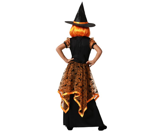 atosa Déguisement Robe Longue de Sorcière Orange avec Chapeau pour Fille atosa Déguisement Robe Longue de Sorcière Orange avec Chapeau pour Fille
