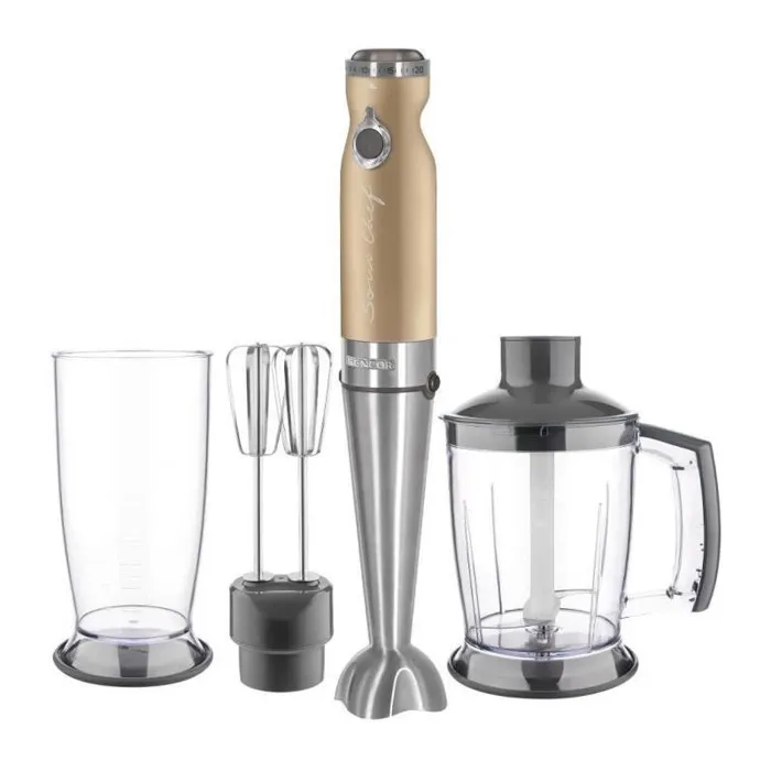 Sencor Mixeur plongeant SHB 5607CH - 1200 W, 4 en 1 avec contrôle de vitesse continu, bol 0.8 L, lame et accessoires en acier inoxydable