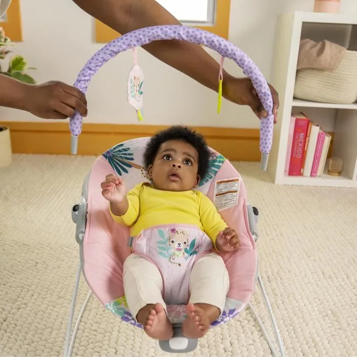 Bright Starts Transat bébé vibrant Wildflowers Wonders avec harnais 3 points et 2 jouets inclus - Pour bébés de la naissance à 6 mois