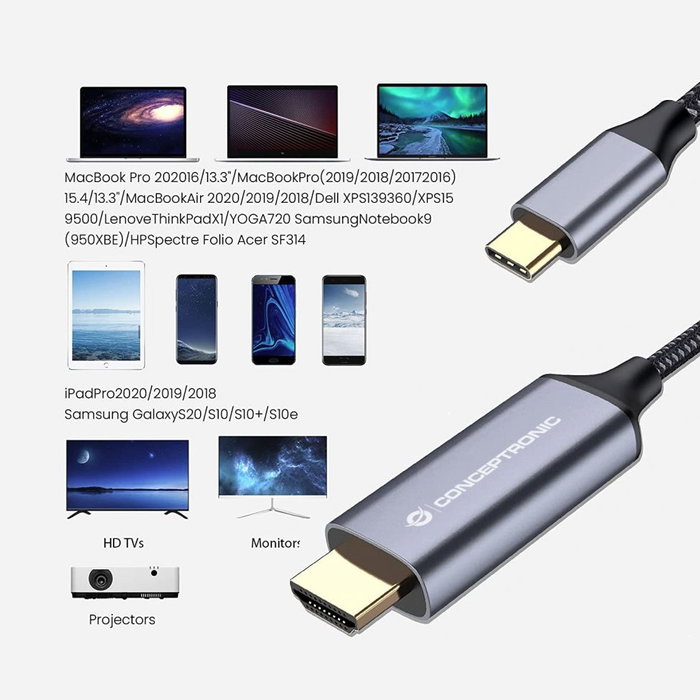 Conceptronic ABBY10G Adaptateur USB Type C vers HDMI 4K 60Hz 2m Plug and Play Aluminium Conceptronic ABBY10G Adaptateur USB Type C vers HDMI 4K 60Hz 2m Plug and Play Aluminium