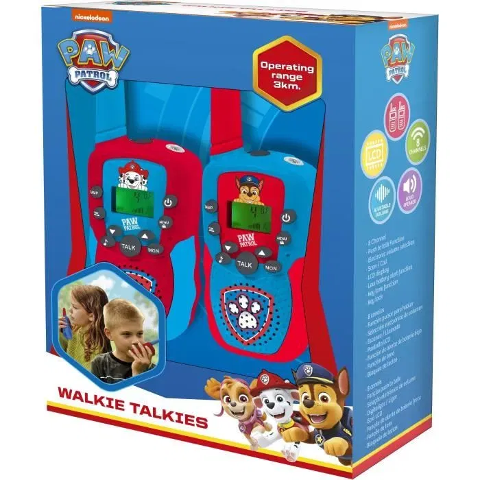 Kids Licensing PW19915 Talkie-walkie Paw Patrol pour Enfant avec Portée 1 km, 8 Canaux, Écran LCD et Lampe Torche