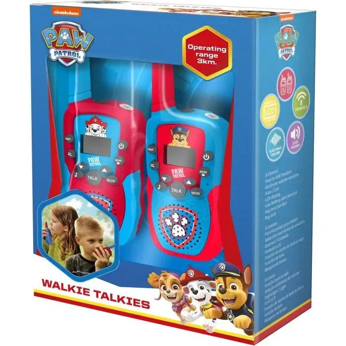 Kids Licensing PW19915 Talkie-walkie Paw Patrol pour Enfant avec Portée 1 km, 8 Canaux, Écran LCD et Lampe Torche