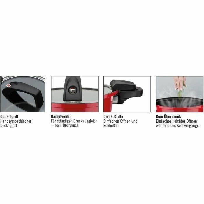 GSW Cuiseur basse pression 24 cm, 6 L, Rouge, Aluminium forgé
