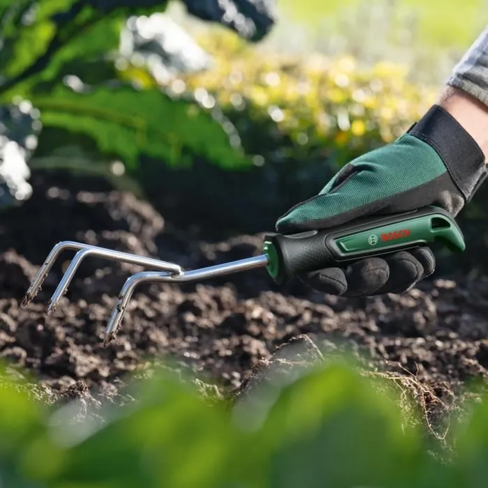 Bosch Griffe à main ergonomique pour jardin - Acier inoxydable - Désherbage, préparation du sol Bosch Griffe à main ergonomique pour jardin - Acier inoxydable - Désherbage, préparation du sol