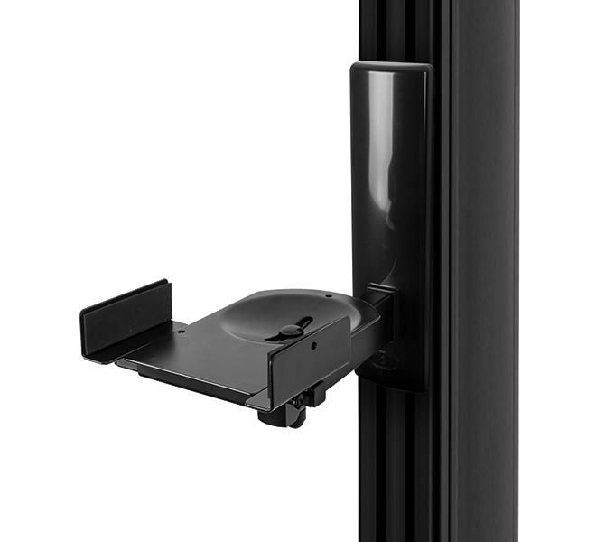 B-Tech BT77 Support mural pour enceintes avec serrage latéral réglable, inclinaison +/-10°, rotation 360°, charge max 25kg, serrage 135-280mm, finition noire