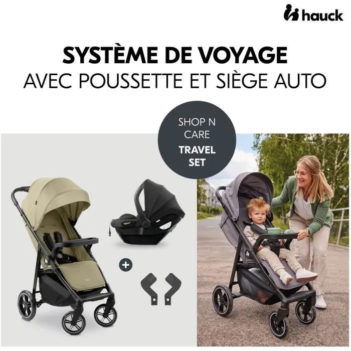 Hauck Shop N Care - Ensemble de voyage 2-en-1 poussette et siège auto pour bébé, coloris Olive, 4 roues, protection UPF50+, 8.5 kg Hauck Shop N Care - Ensemble de voyage 2-en-1 poussette et siège auto pour bébé, coloris Olive, 4 roues, protection UPF50+, 8.5 kg