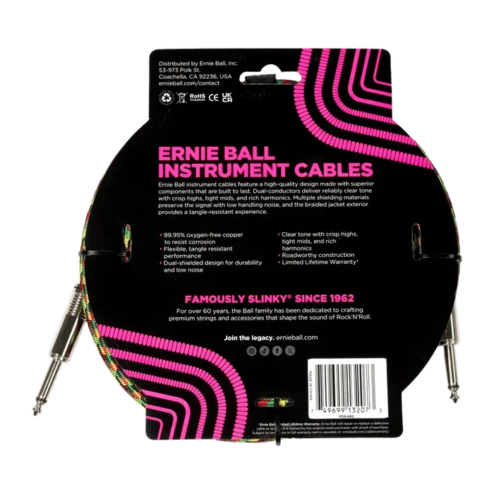 ERNIEBALL Câble d'instrument tressé Jack-Jack SS 3 m