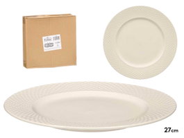 VESSIA Plat plat en porcelaine relief losanges blanc 27cm